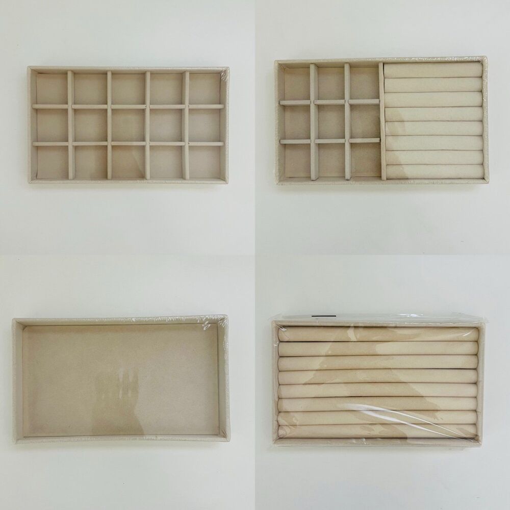 Beige Velvet Jewelry Box Display Tray Drawer Storage Holder, Set of 4